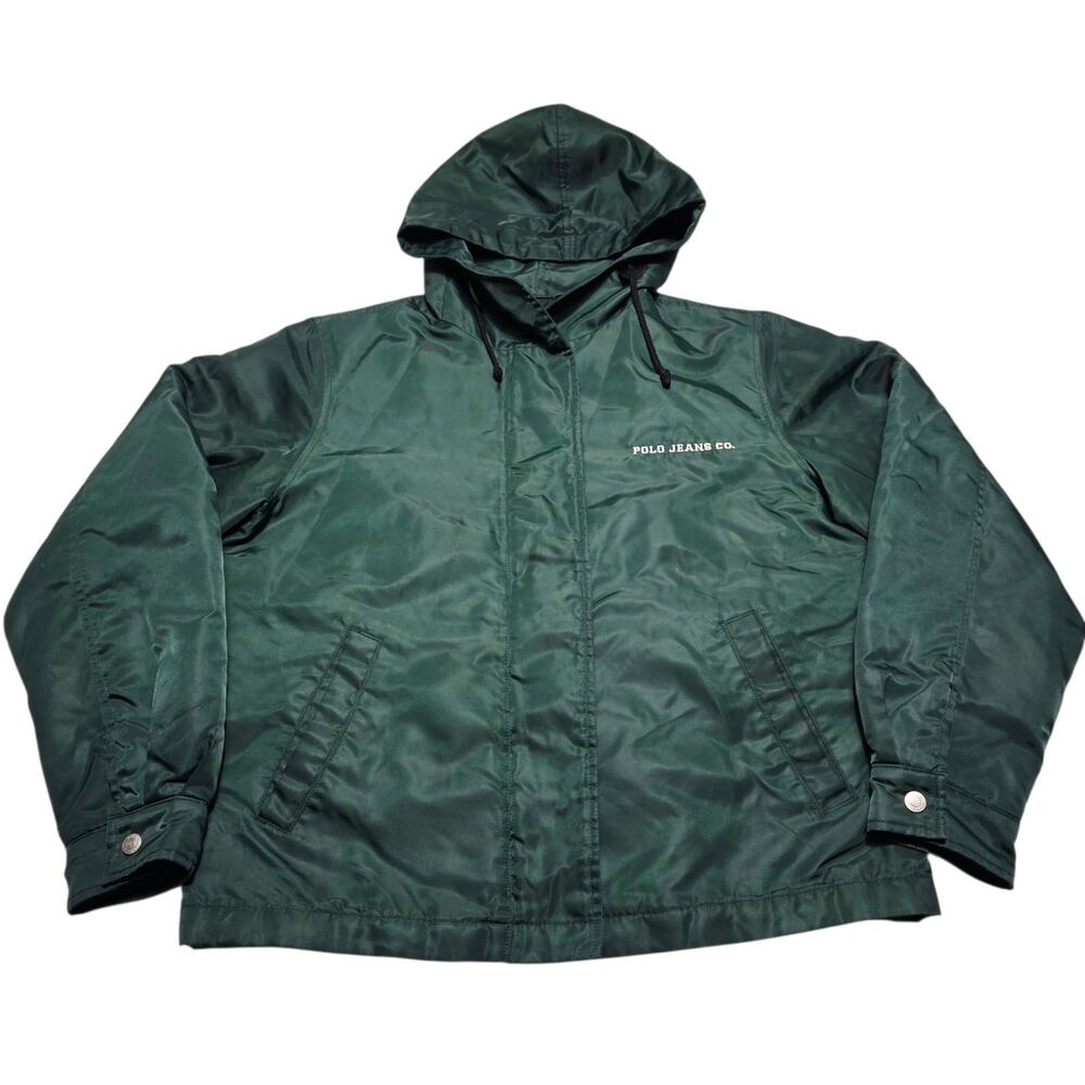 Vintage Polo Jeans Co Ralph Lauren Green Jacket Men’s Medium Black Quilt Lining